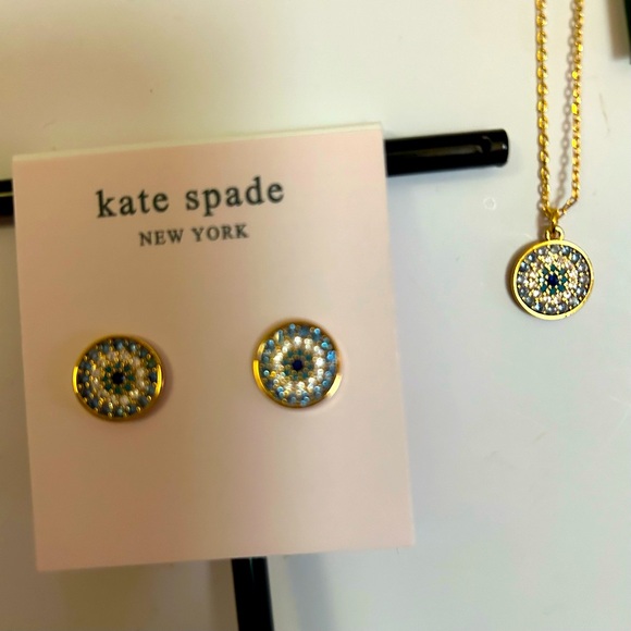 Kate Spade SET - Necklace & Earring blue & White Crystals set in 14KTSTS - Picture 10 of 12